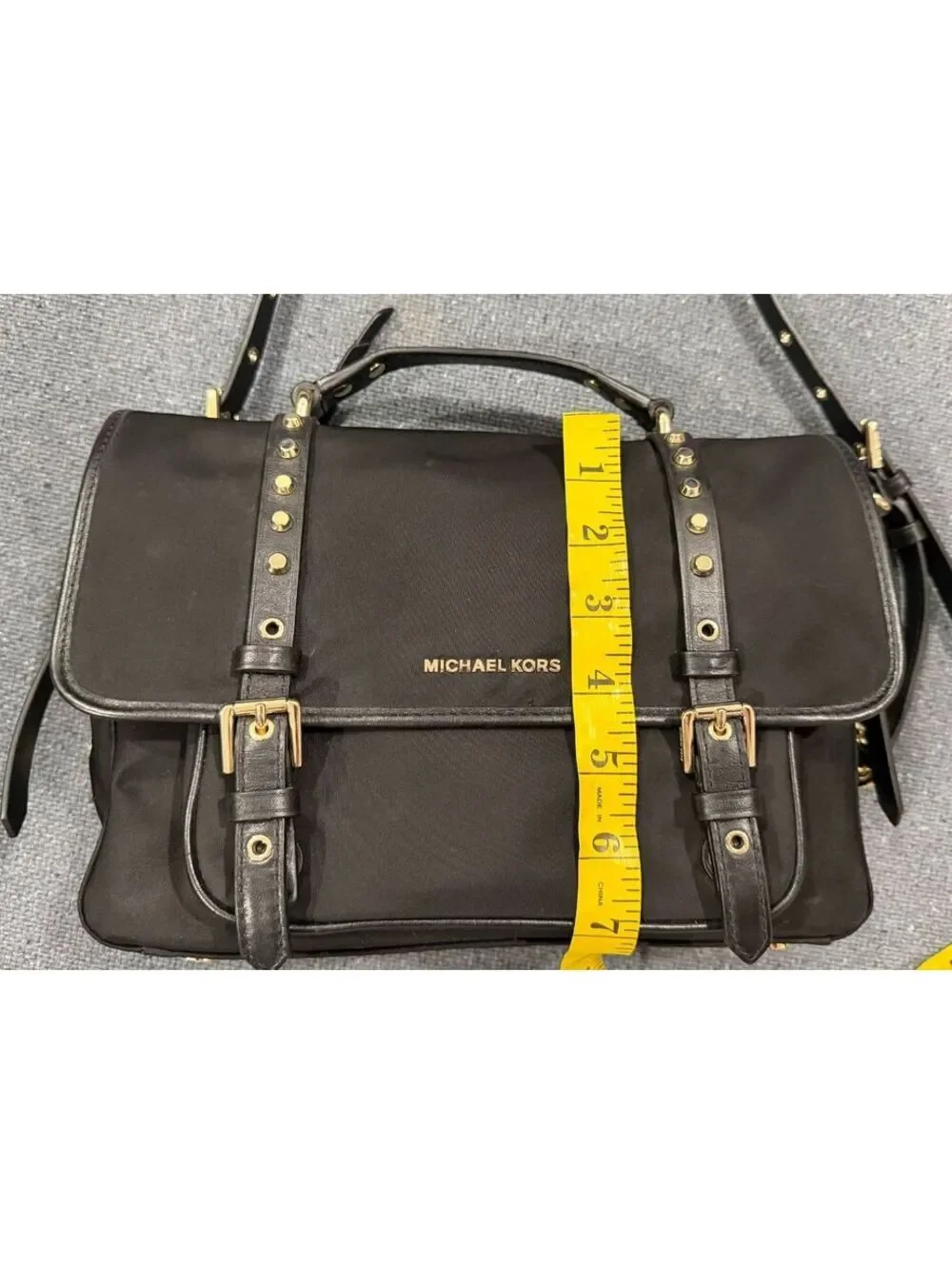 Michael Kors Women's Black Nylon Top Handle Studded Crossbody Satchel Bag